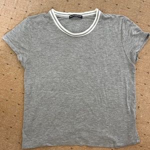 Brandy Melville light grey baby tee with white striped collar